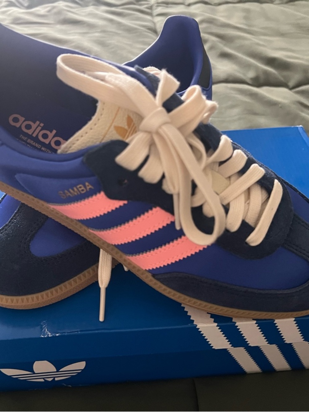 adidas Samba Sneakers in Navy and Pink with Cream Laces